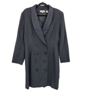 Vtg 80 Brooks Brothers Goth Coat Dress Sz 14 Black Double Breasted Tuxedo Blazer